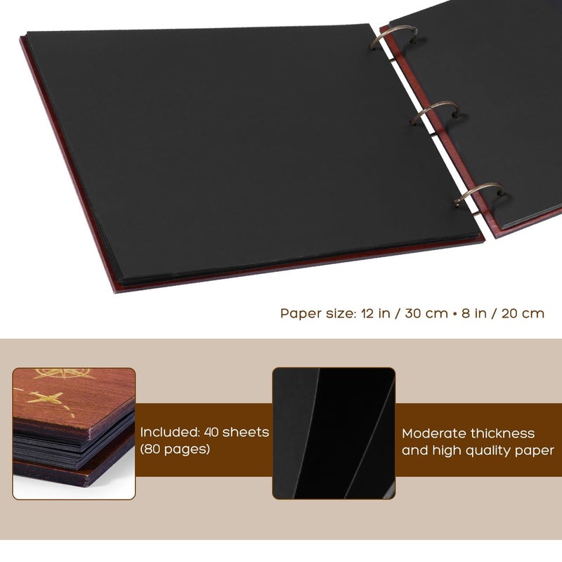 Partykindom Wooden Scrapbook Photo Album, 12x8 Inch Diy Memory Book with 40 Black Pages and 6 Corner Stickers, Ideal for Anniversaries, Weddings, Birthdays, and Special Moments - Image 5